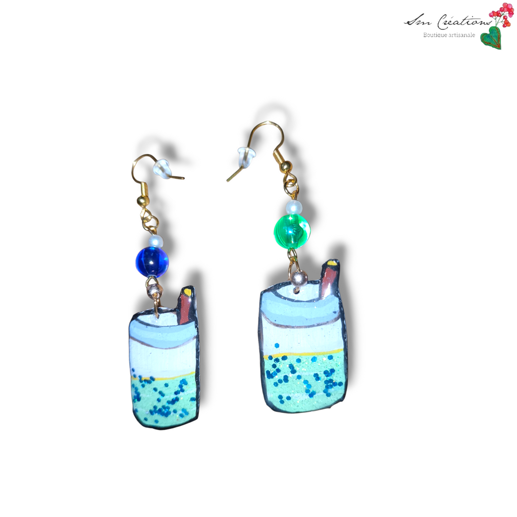 Boucles d'oreilles Matcha artisanales peintes à la main