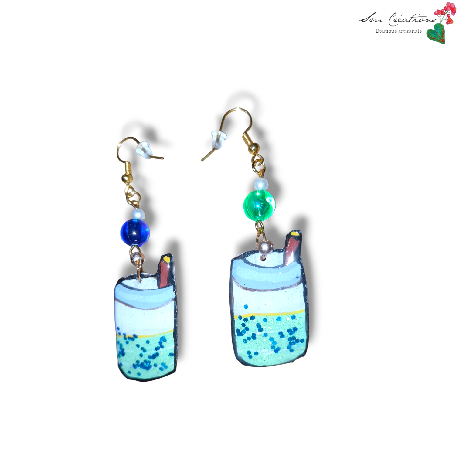 Boucles d'oreilles Matcha artisanales peintes à la main