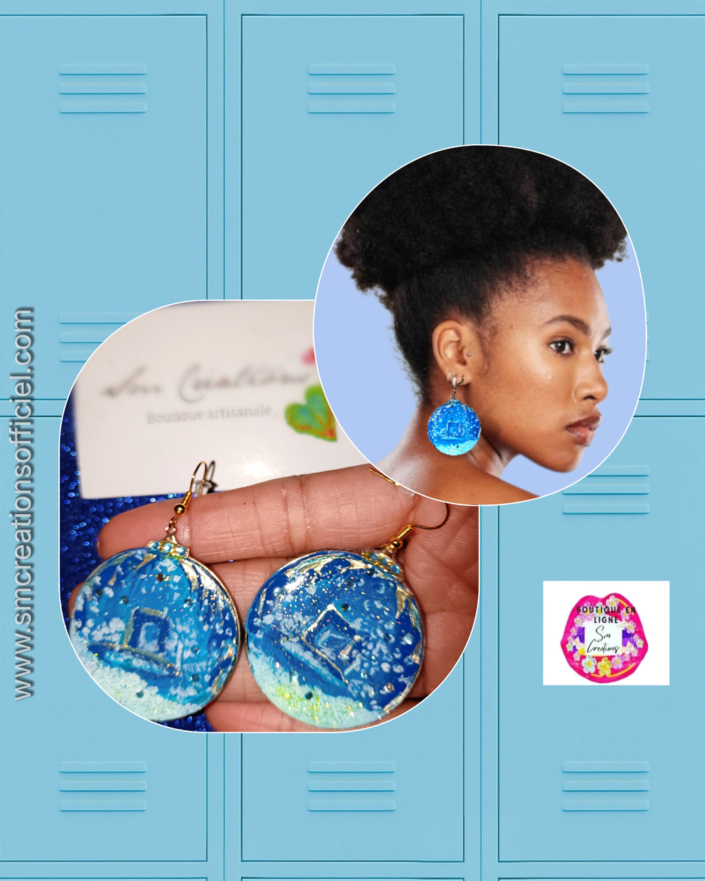 Boucle d'oreille artistique |''Collection Créoles Sapineuses''| 95% Naturel Fais Main | Handmade with paint signé