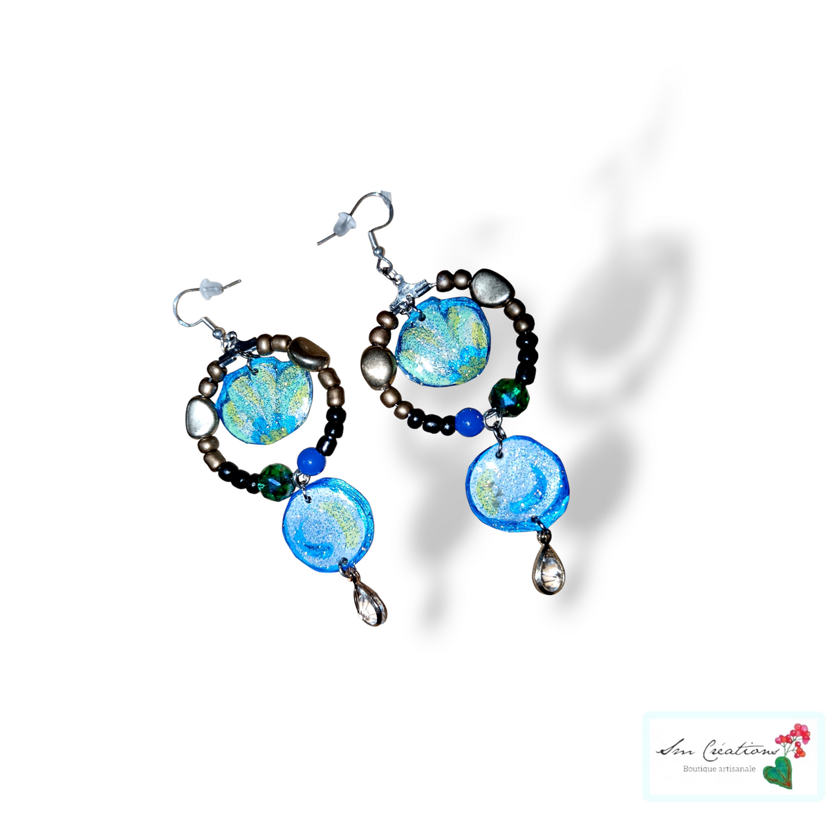 Boucle d'oreille artisanale ''Entres bulles et galets''