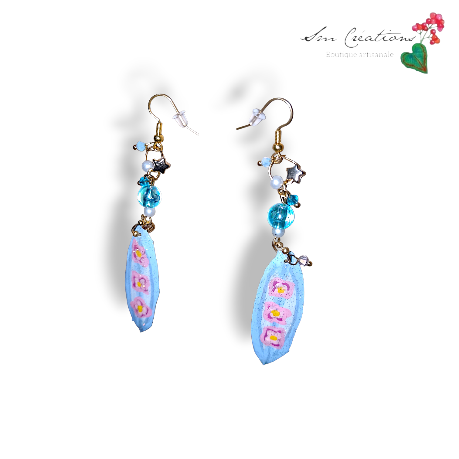 Boucles d'oreilles artisanales "Surf Fleuri" 🏄🌸