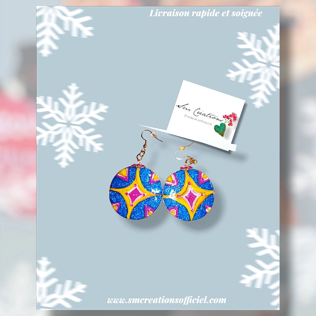 Boucle d'oreille artistique |Collection Créoles ColorBlock| Peintes à la main | QTE 01