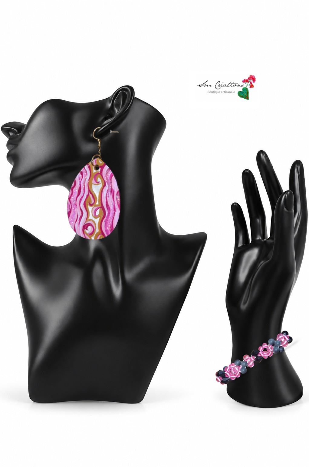 Boucle d'oreille ''Comme une vague de rose''Création unique