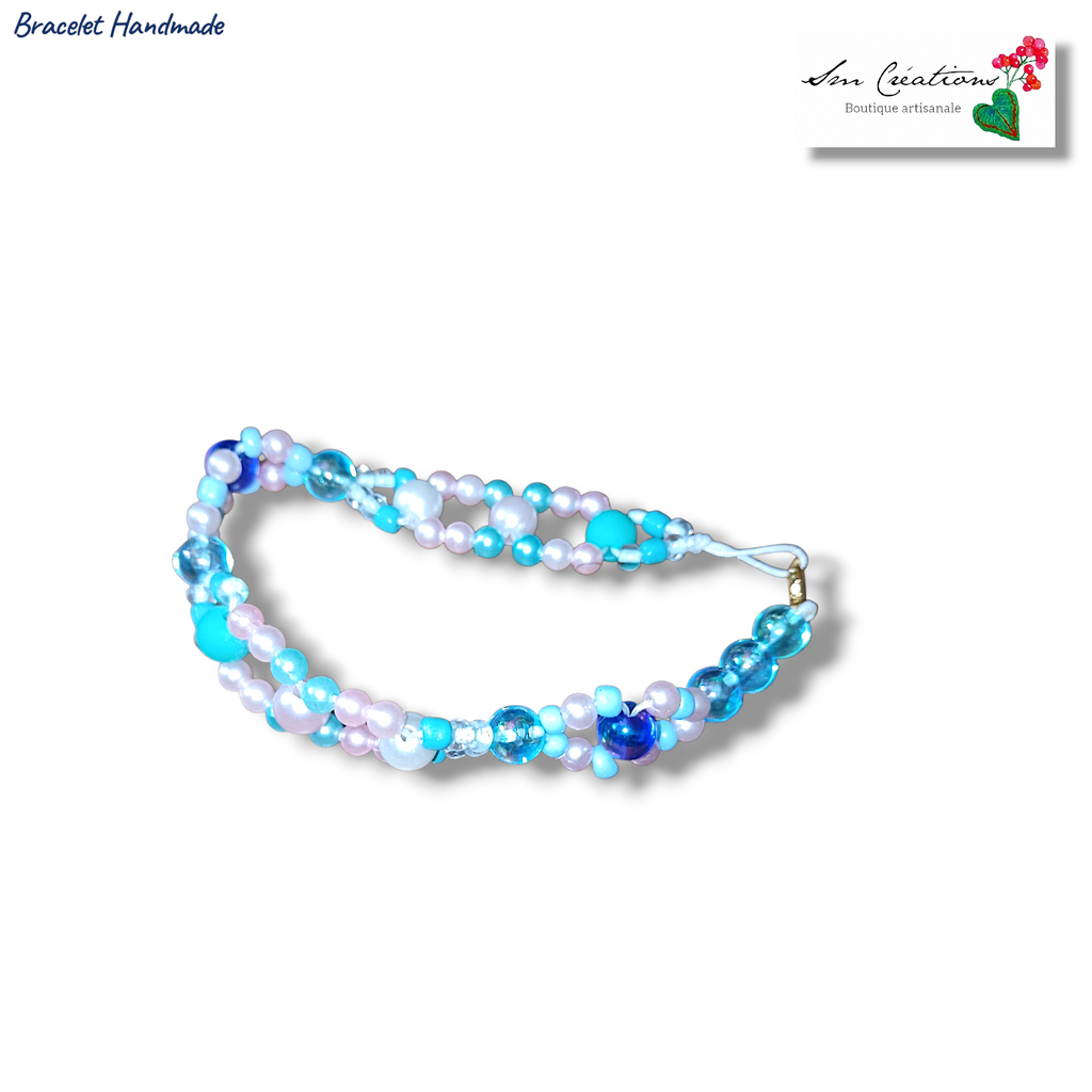 Bracelet bohème chic - Coloris Bleu/ Rose irisé