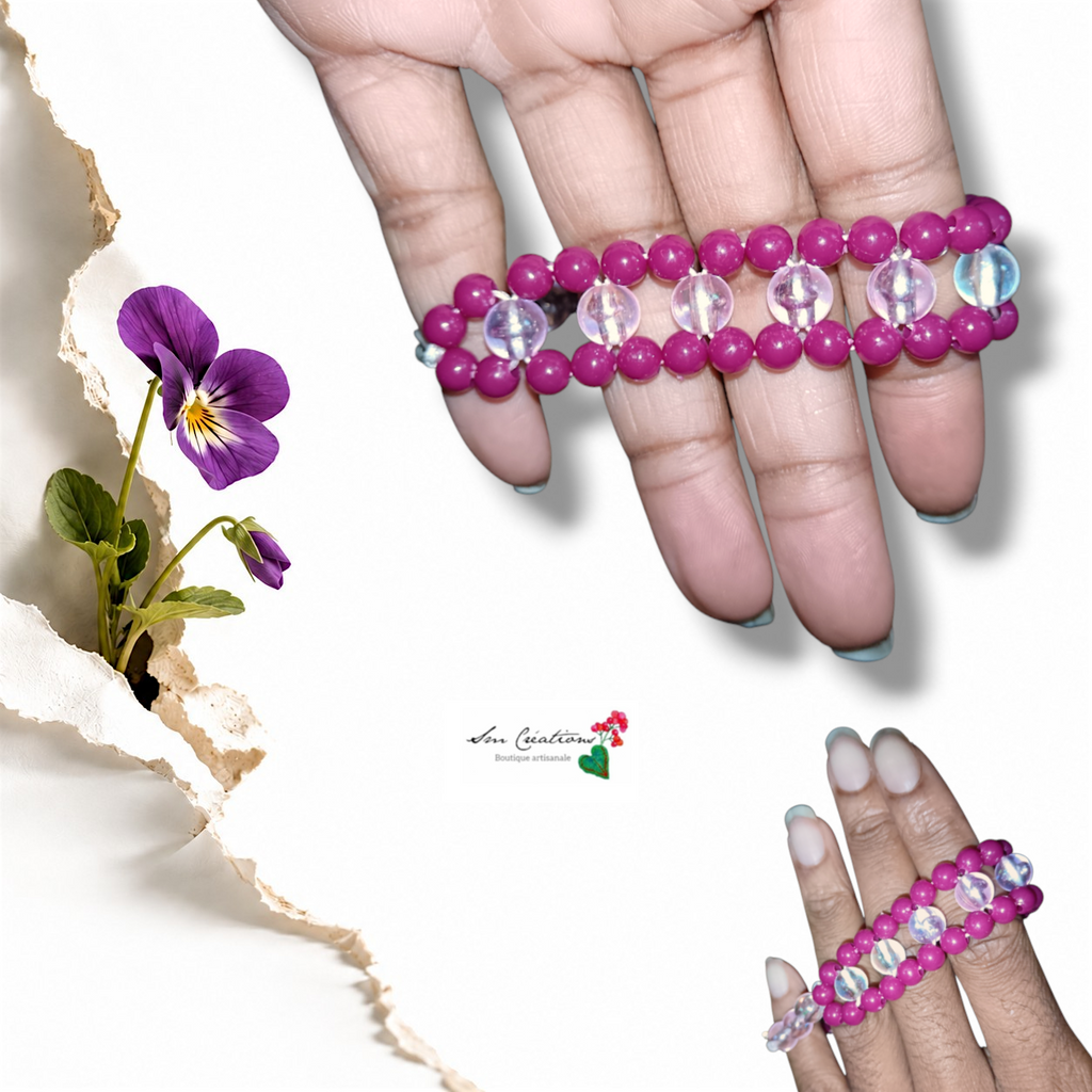 Bracelet Violine et perle blanche irisée