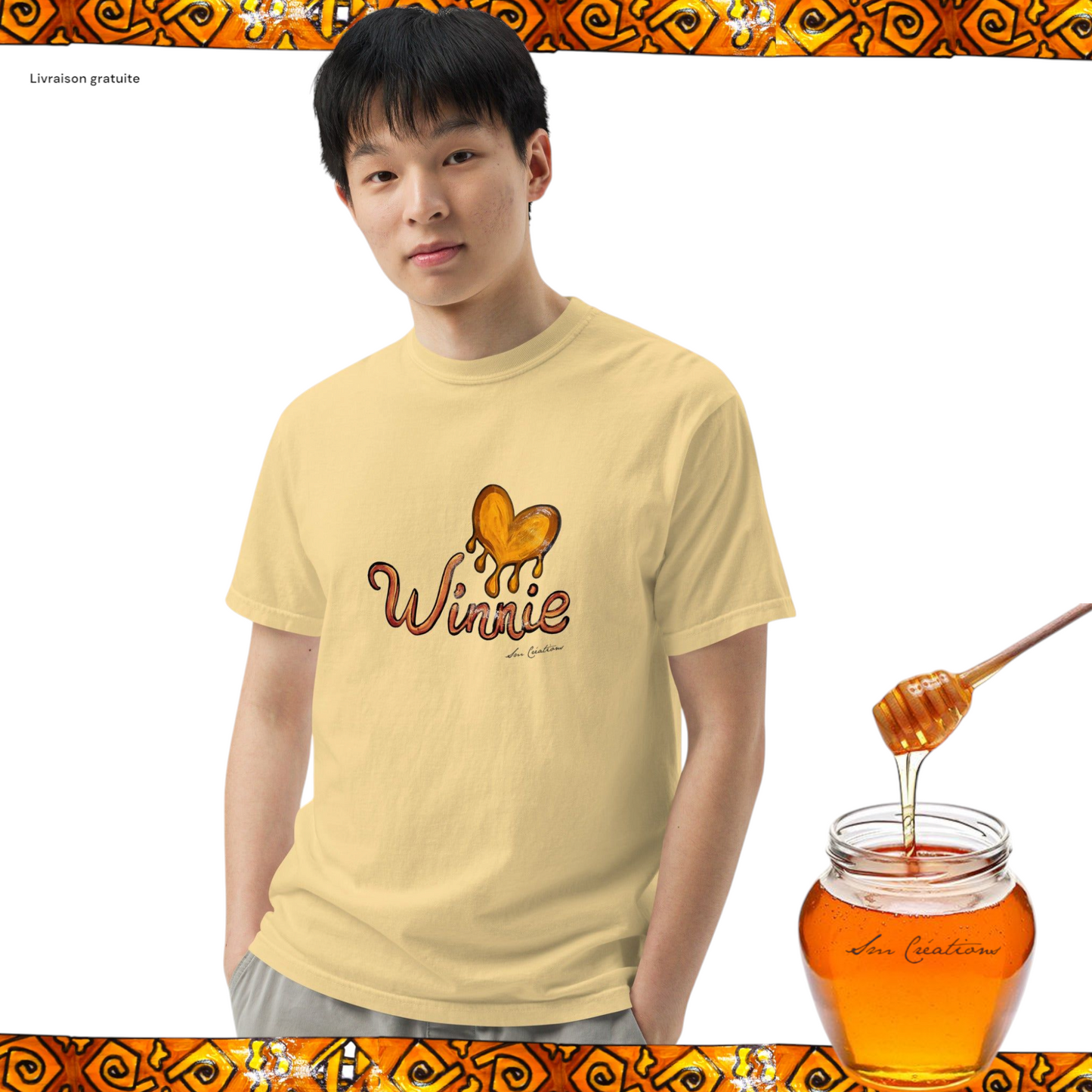 T-shirt teinté lourd unisexe '' Winnie'' by SM Créations / 2025 Printemps Été