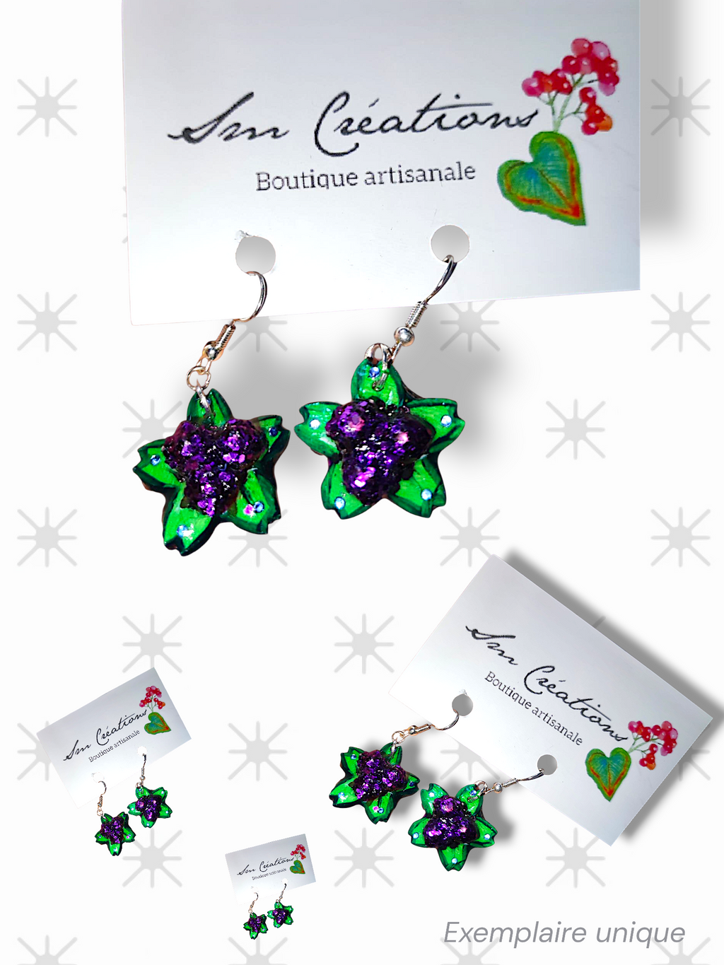 Boucle d'oreille Arte| Fleurs en violet Sequin| 95% Naturel