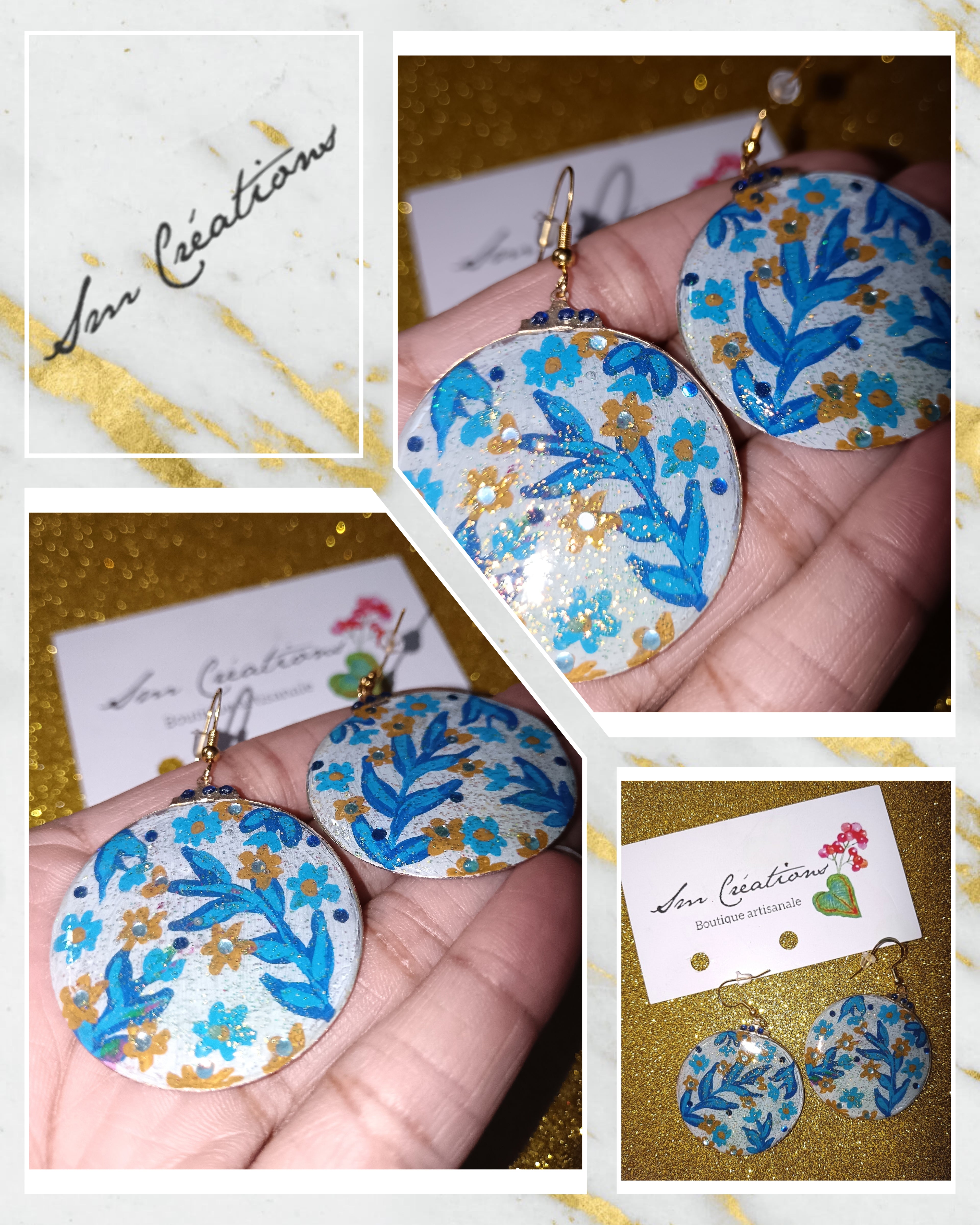 Boucle d'oreille artistique |Collection Créoles ColorBlock| Peintes à la main | QTE 01