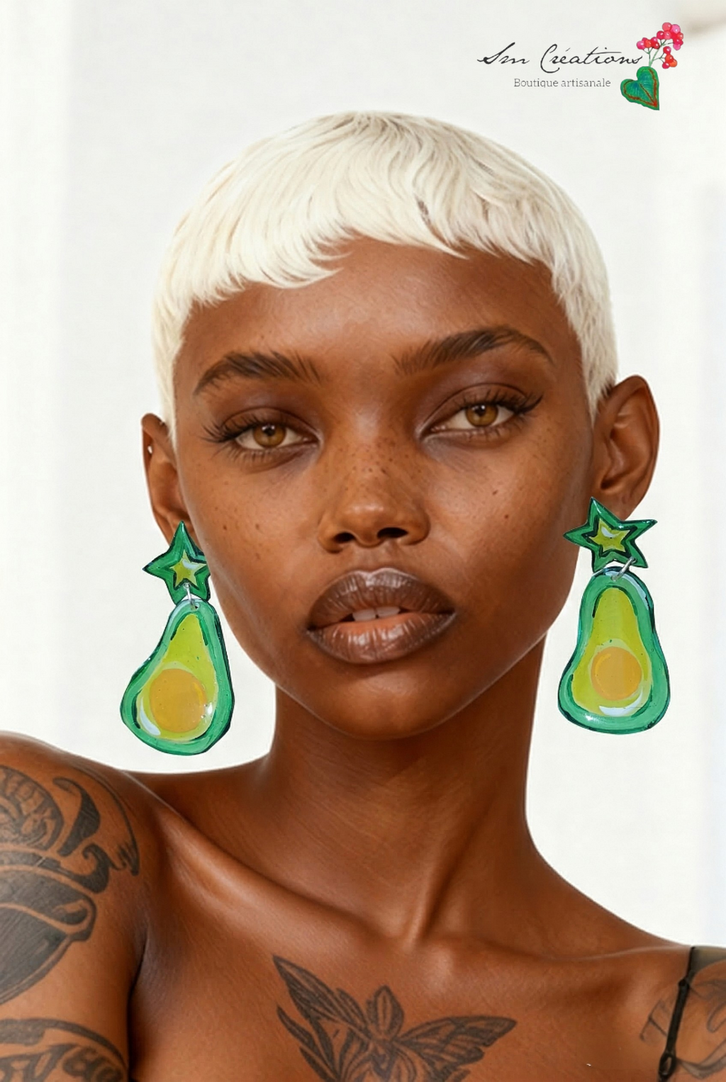 Boucle d'oreille artistique |''Avocado ''| 95% Naturel Fais Main