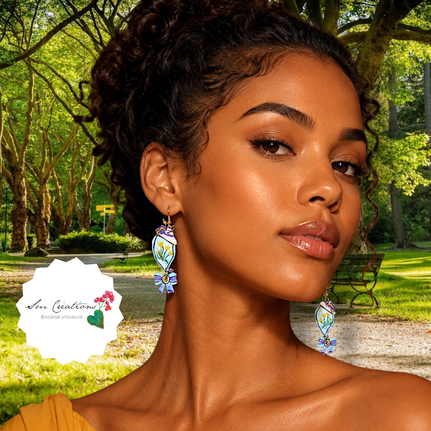 Boucle d'oreille artistique |''Champs-Être ''| 95% Naturel Fais Main - Arte chic