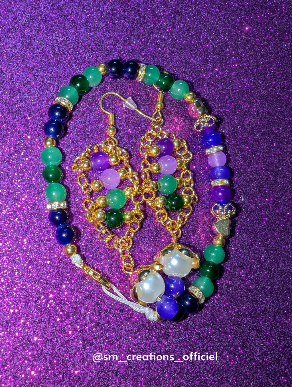 Ensemble de bijoux fantaisie fais main ''Menthe Cassis''