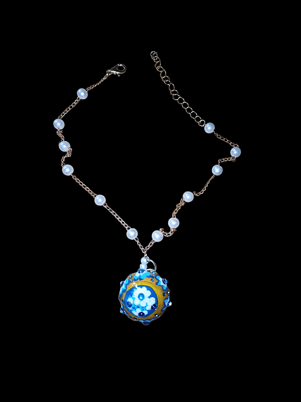 Collier Handmade simple ''Petit pot Graphique '' | Couleur terre et bleu