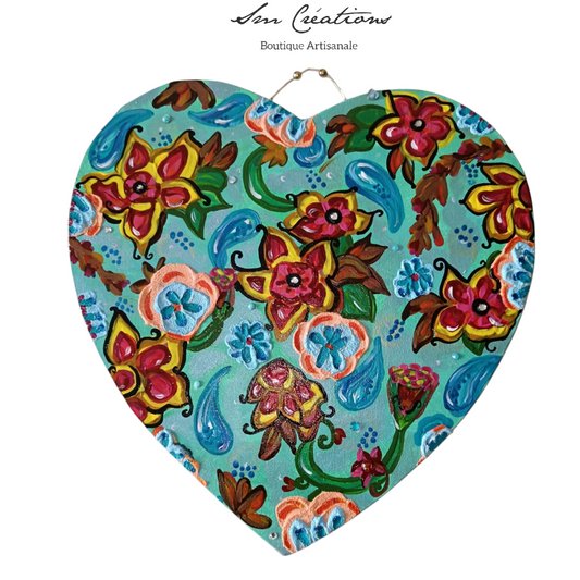 "Coeur coulant d'azur" Peinture acrylique / texturée 29x29cm avec attache perlée artisanale - originale signé