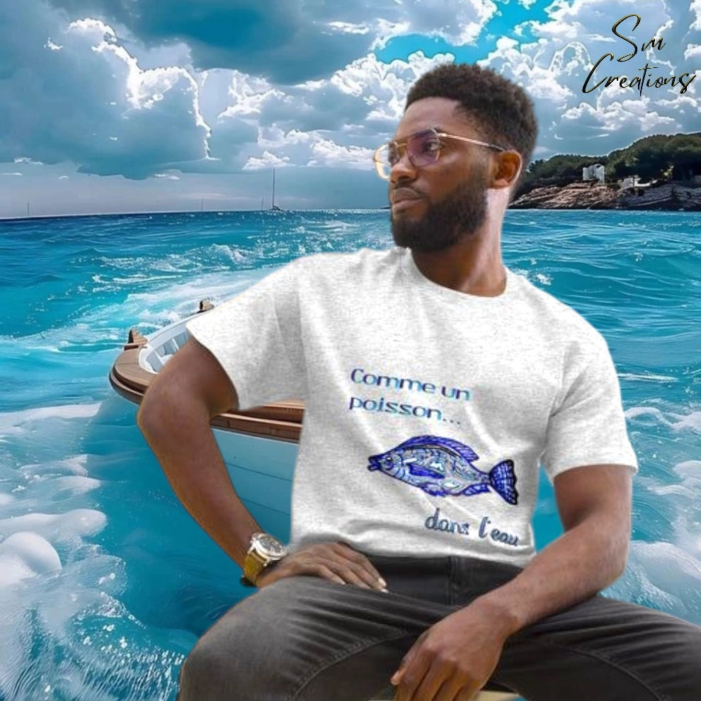 T-shirt classique unisexe 100% Coton '' Tendance Message - Comme un poisson dans l'eau''