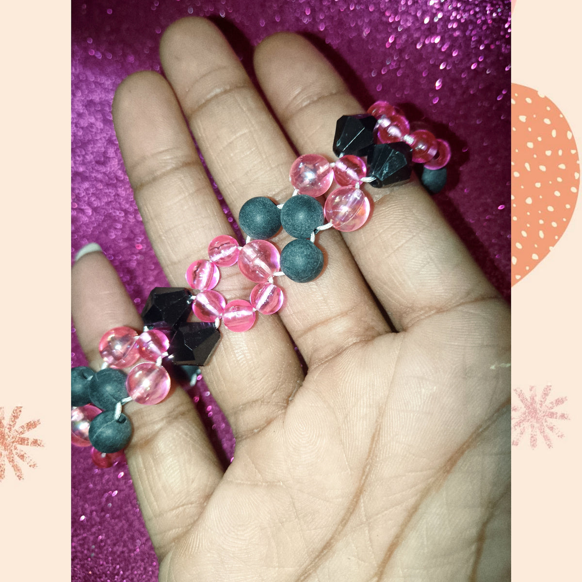 BRACELET Fantaisiste ARTISANALE | ROSE ET NOIR. Création Unique