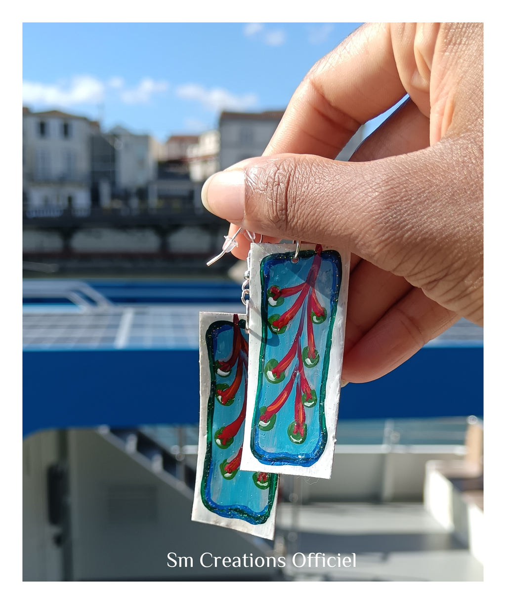 Boucle d'oreille artisanale Arte| ''Branche de pois'' 95% Naturel