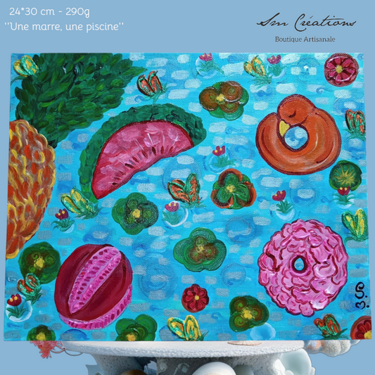 Tableau décoratif ''Une marre, Une piscine'' Exemplaire unique signé avec certificat d'authenticité/ Année 2025