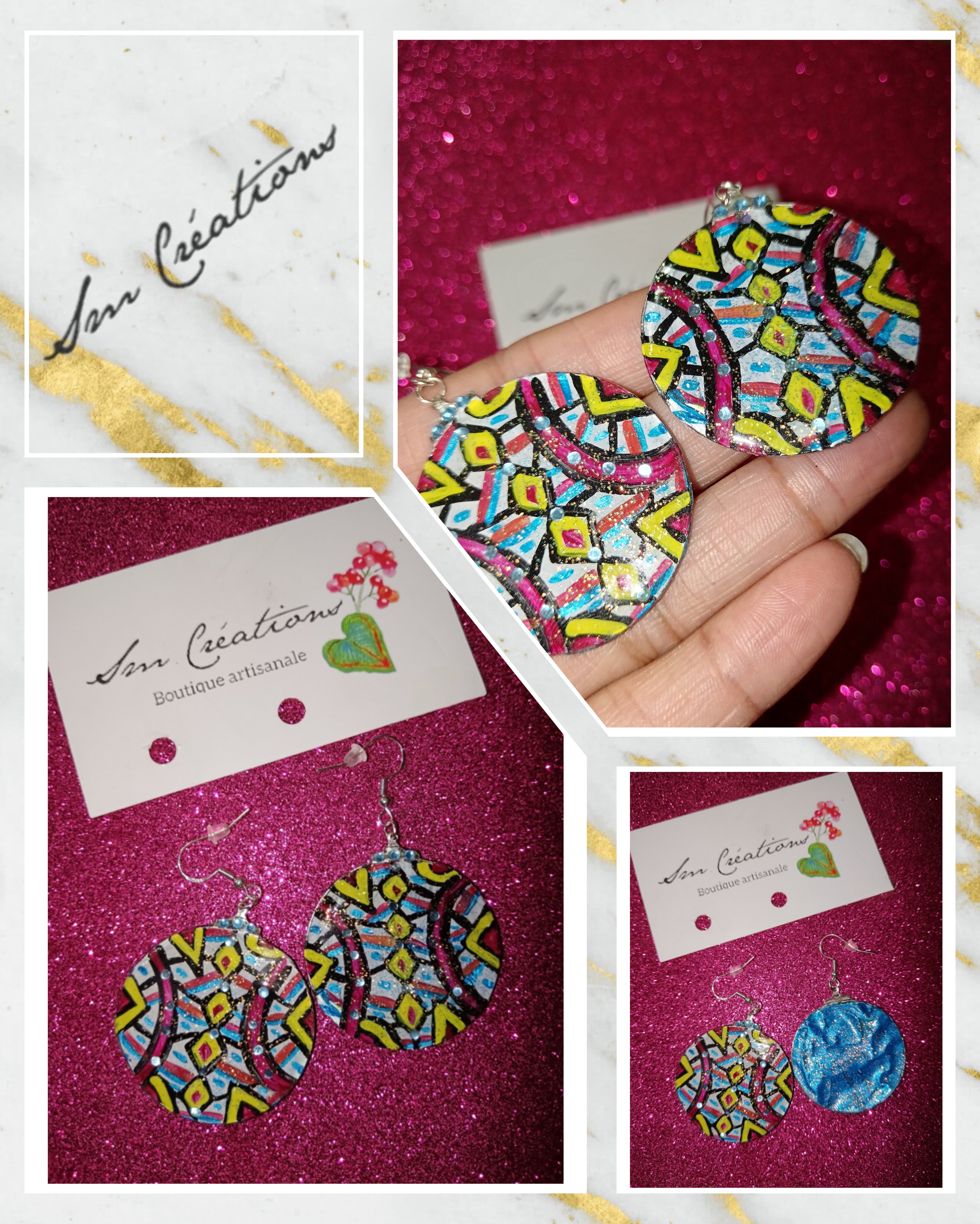 Boucle d'oreille artistique |Collection Créoles ColorBlock| Peintes à la main | QTE 01