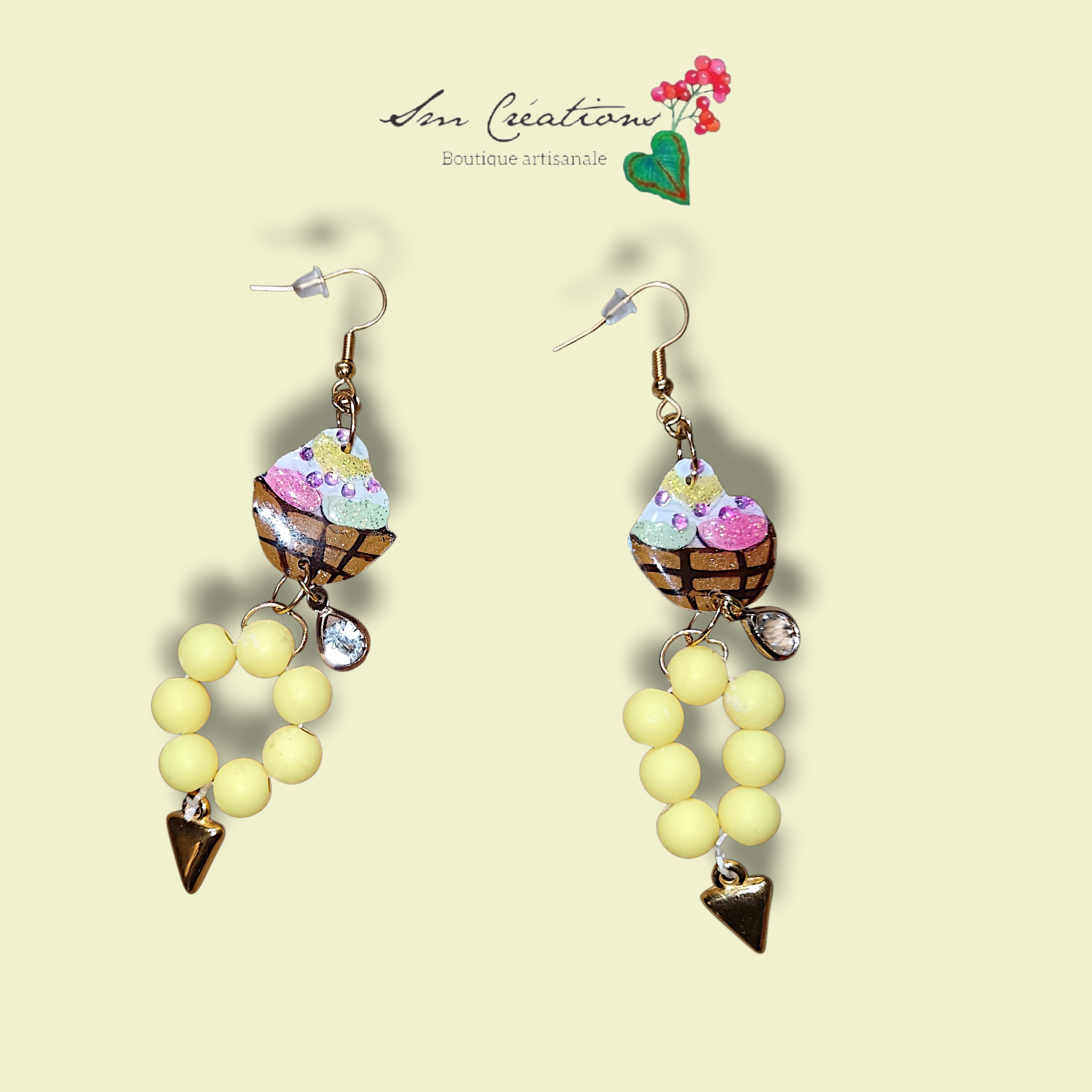 Boucle d'oreille artistique |''Panier de douceurs ''| 95% Naturel Fais Main - Arte chic