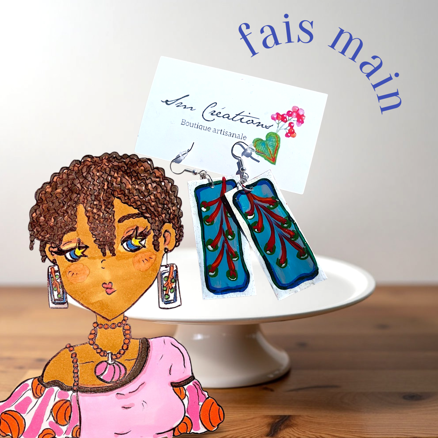 Boucle d'oreille artisanale Arte| ''Branche de pois'' 95% Naturel