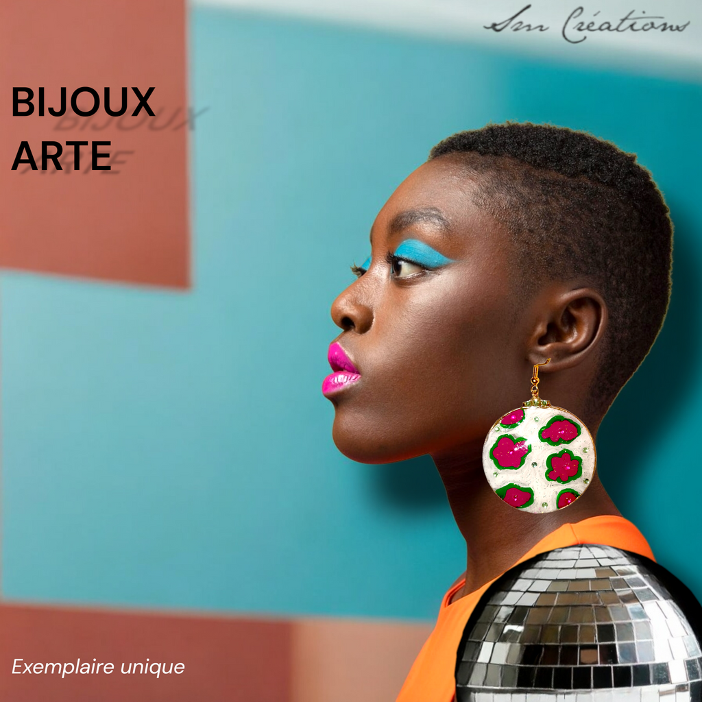 Boucle d'oreille artistique |Collection Créoles ColorBlock| Peintes à la main | QTE 01