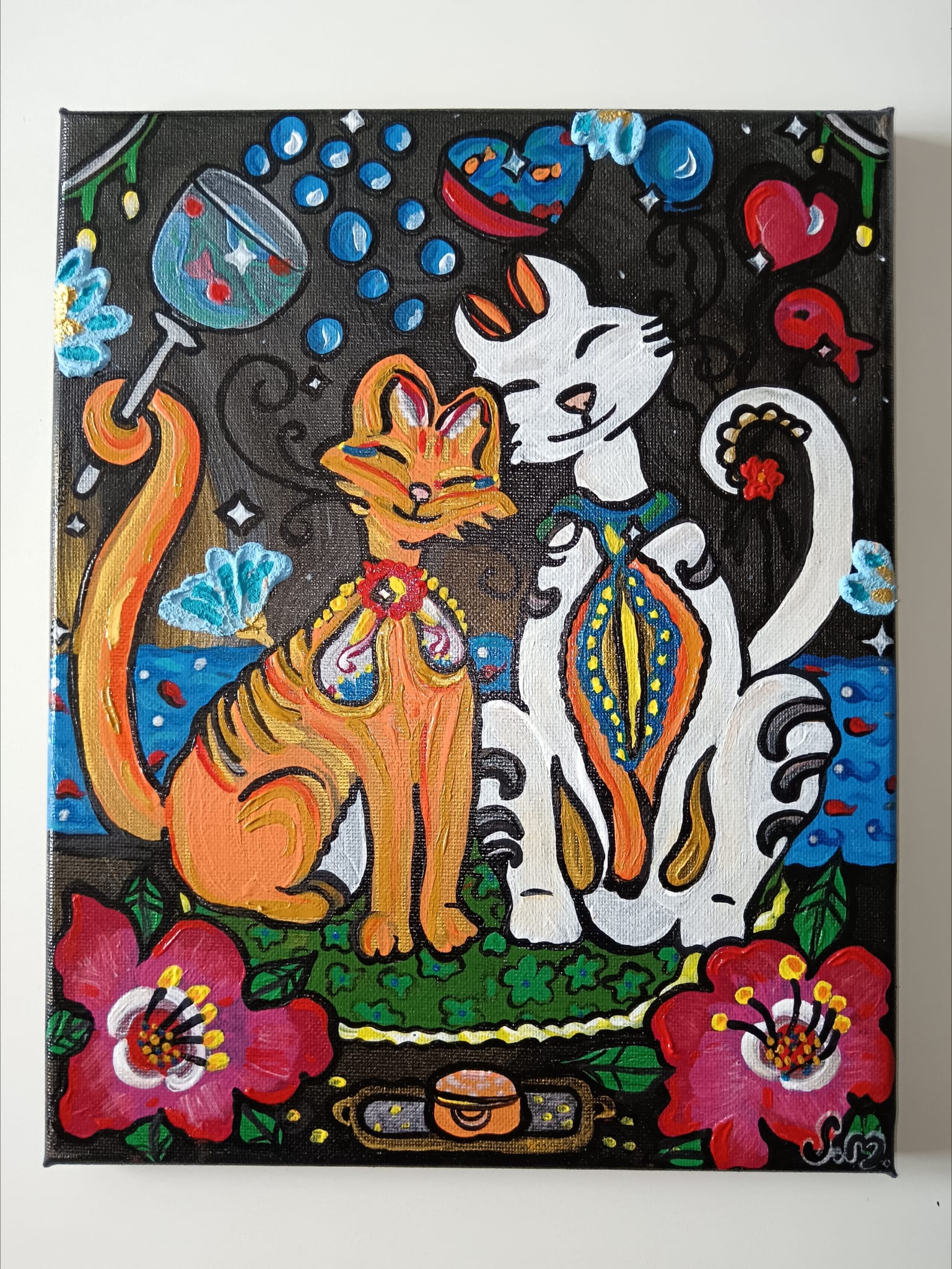 "Flashback" Peinture acrylique/ texturée sur fleurs - Exemplaire unique - Signé avec certificat