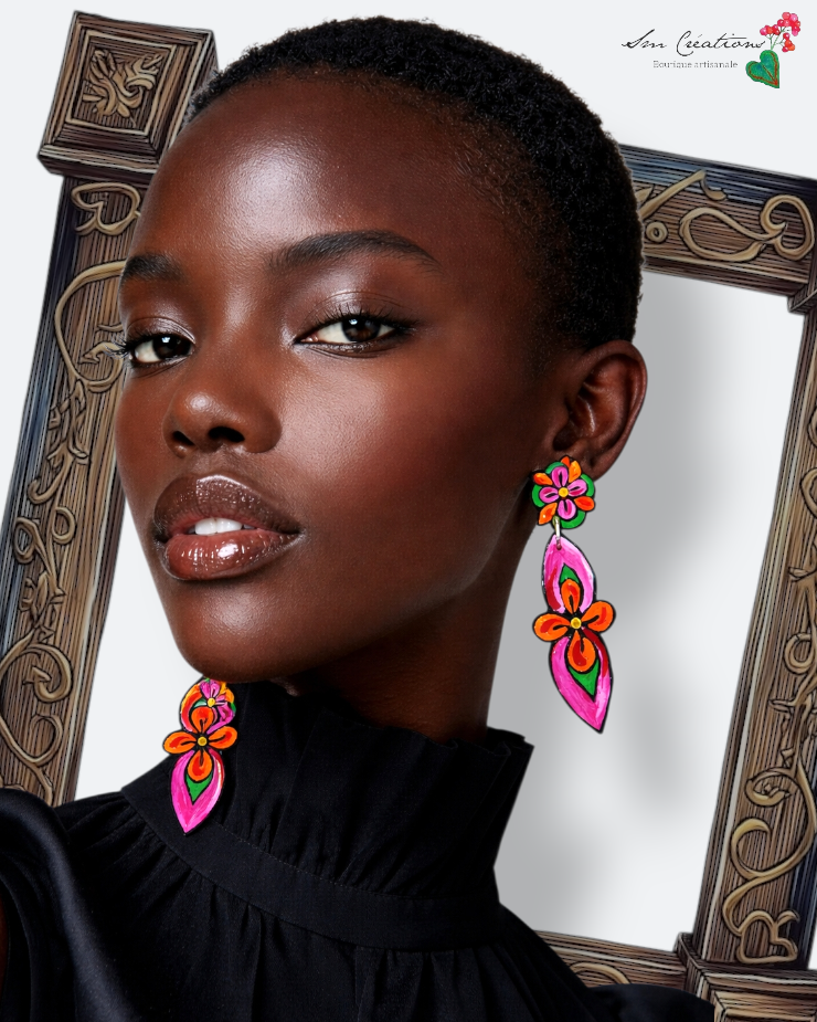 Boucle d'oreille artistique |''𝖫𝗎𝗇ardizz2'' Color Pop| 95% Naturel Fais Main