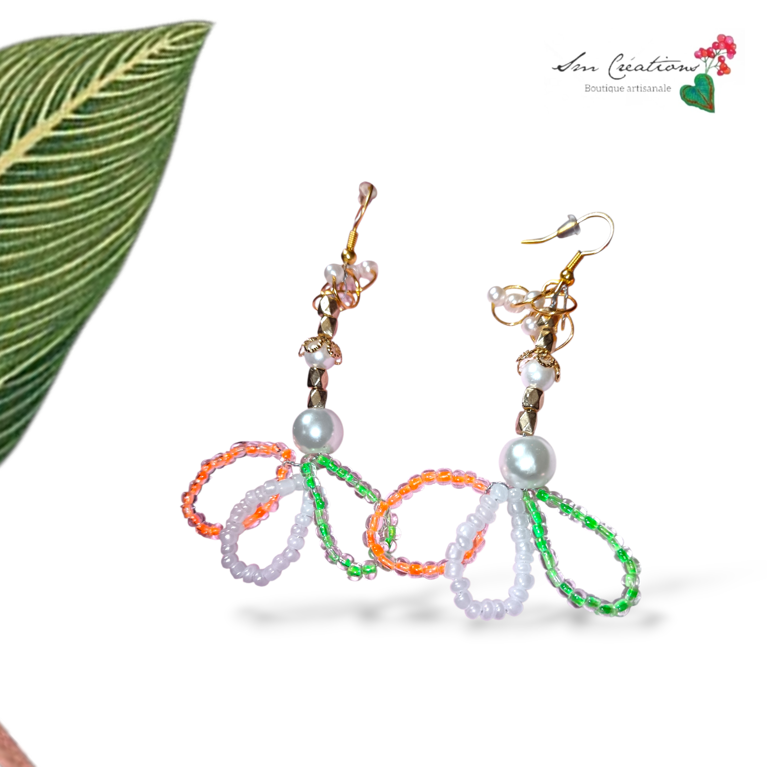 Paire de boucle d'oreille Handmade ''Jardin tropical'' Exemplaire unique
