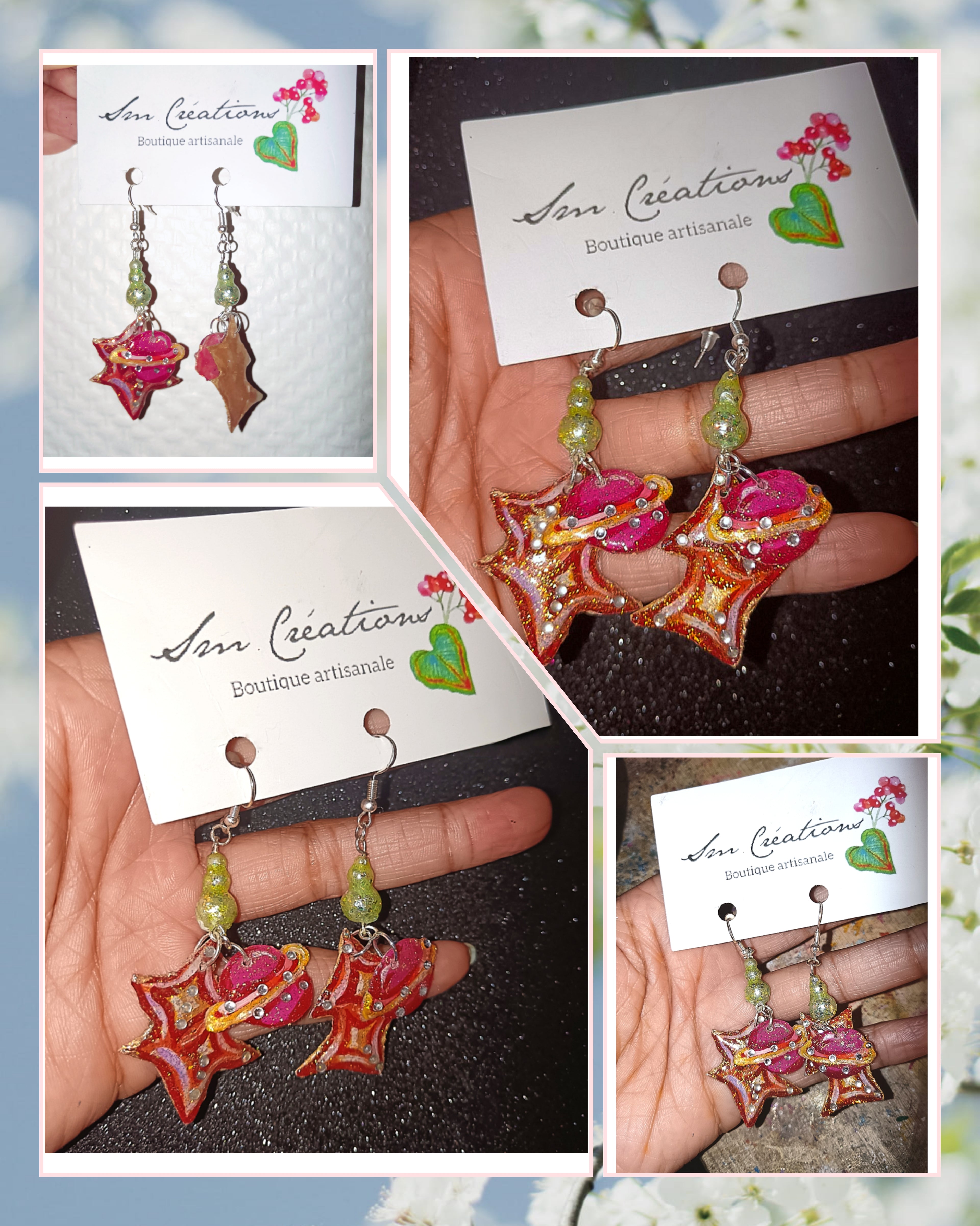 Boucle d'oreille artistique |''Saturné'' Color Pop| 95% Naturel Fais Main