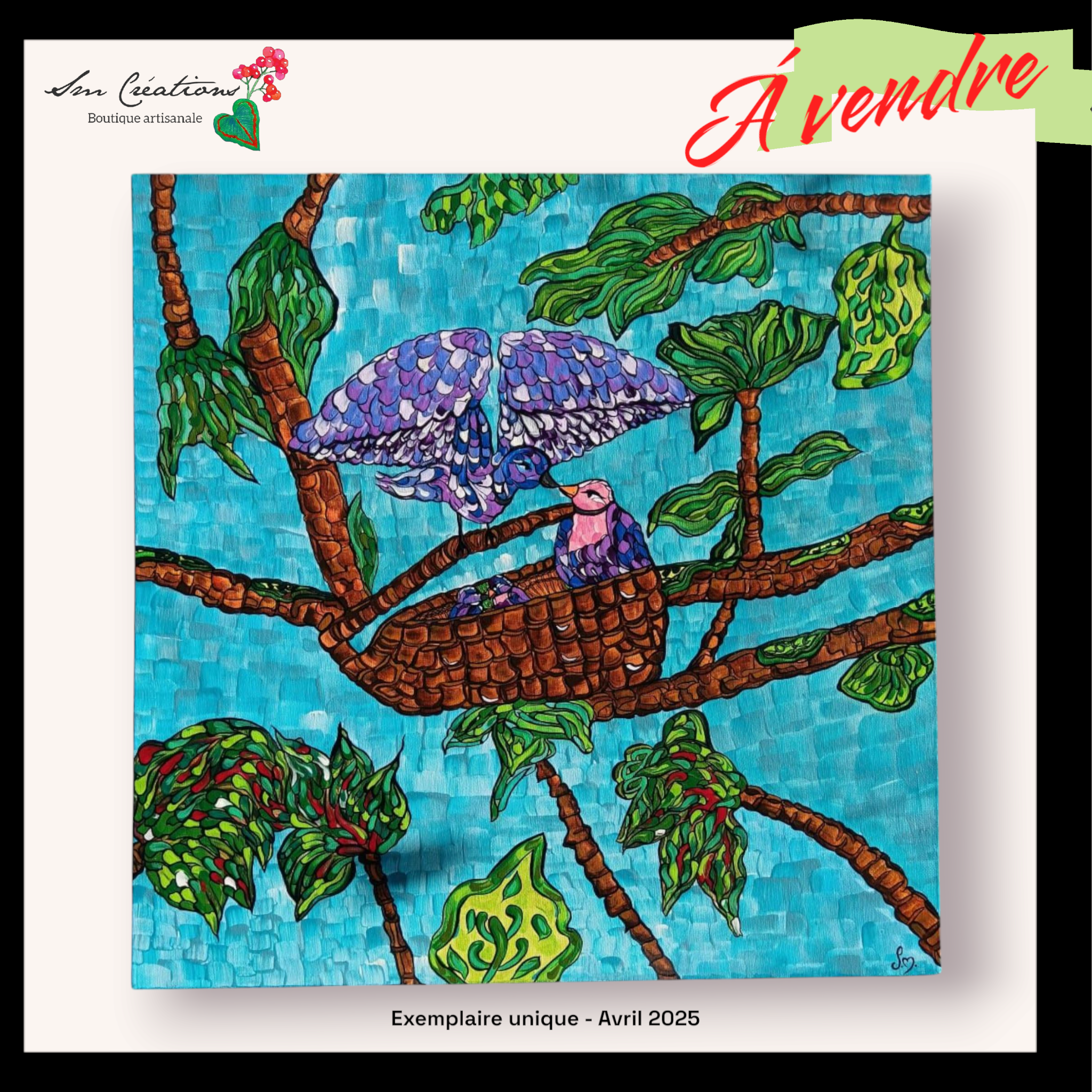 "Nid d'amour" Acrylique sur toile 50x50 cm