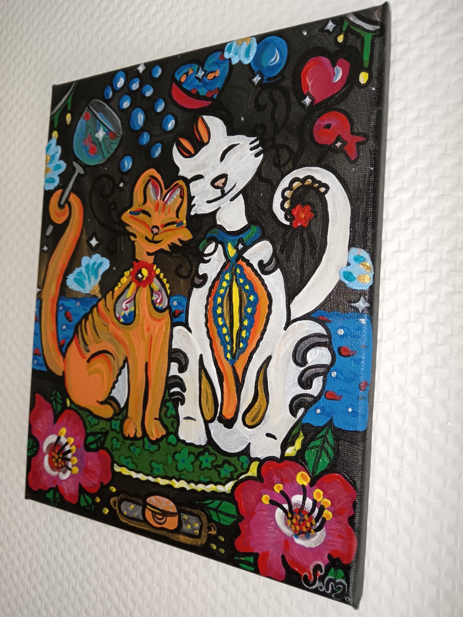 "Flashback" Peinture acrylique/ texturée sur fleurs - Exemplaire unique - Signé avec certificat