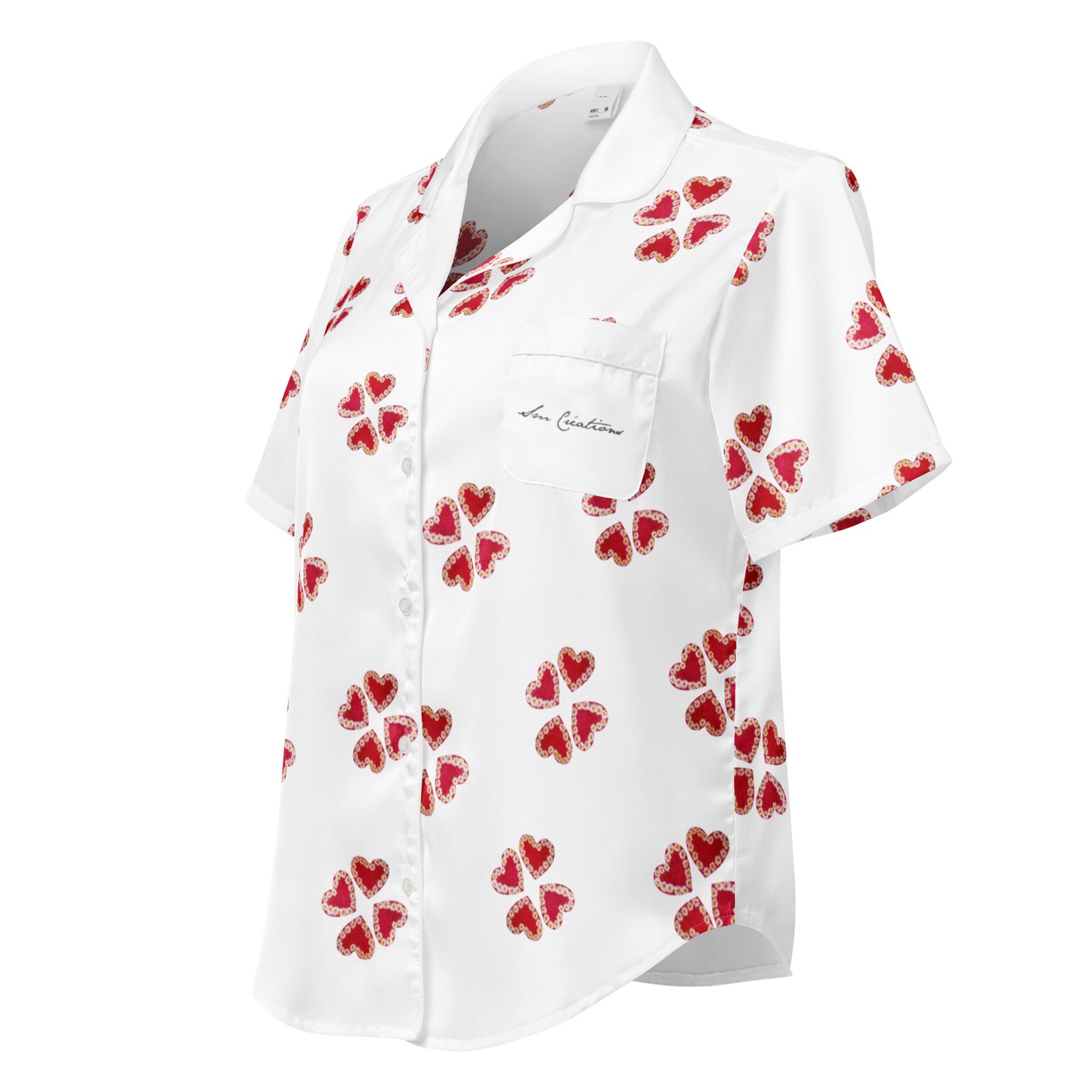 Haut de pyjama à manches courtes/ Top Tendance Midnight - Design "Fleur en cœur" Spring Summer Intemporel
