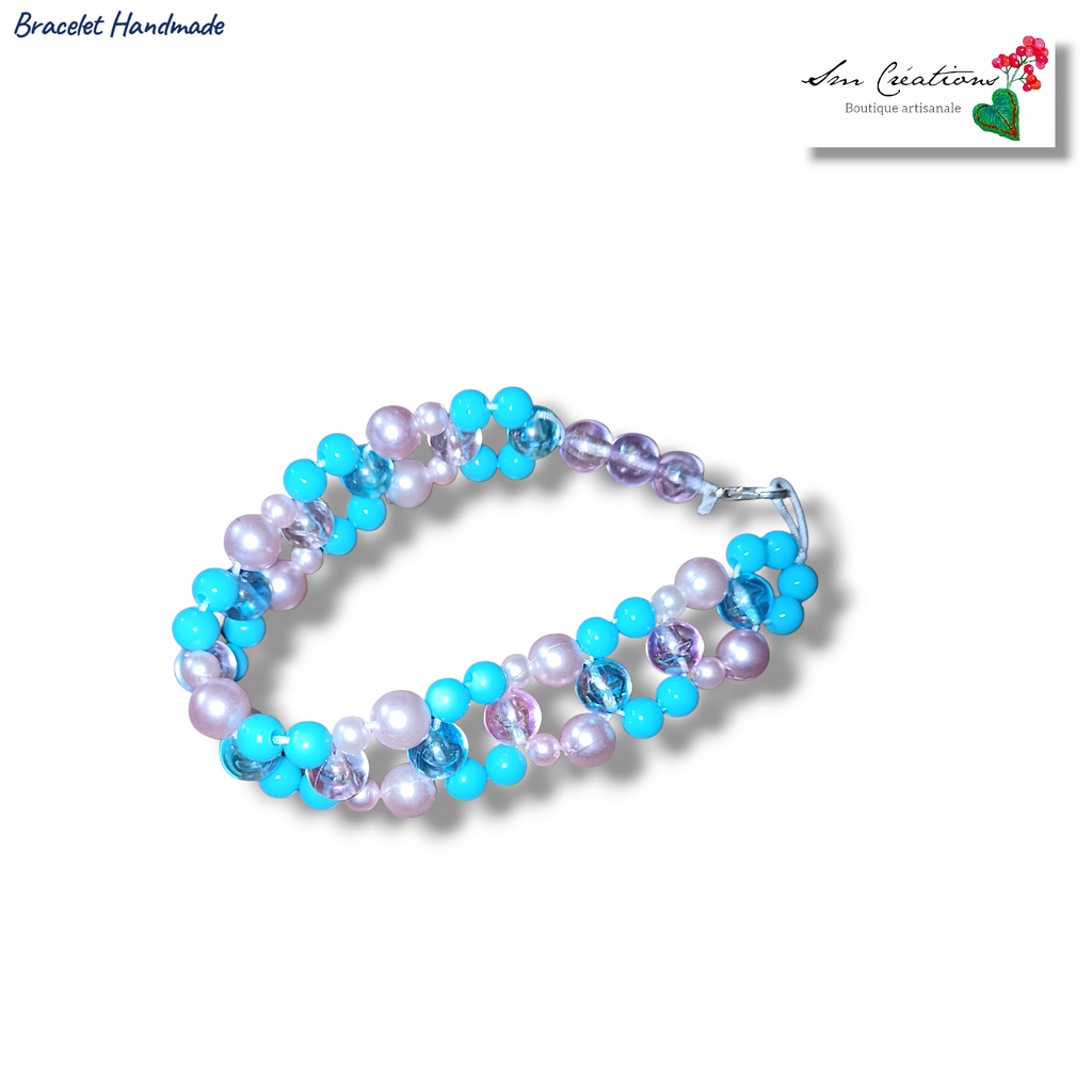 Bracelet bohème chic - Coloris Bleu/ Rose irisé
