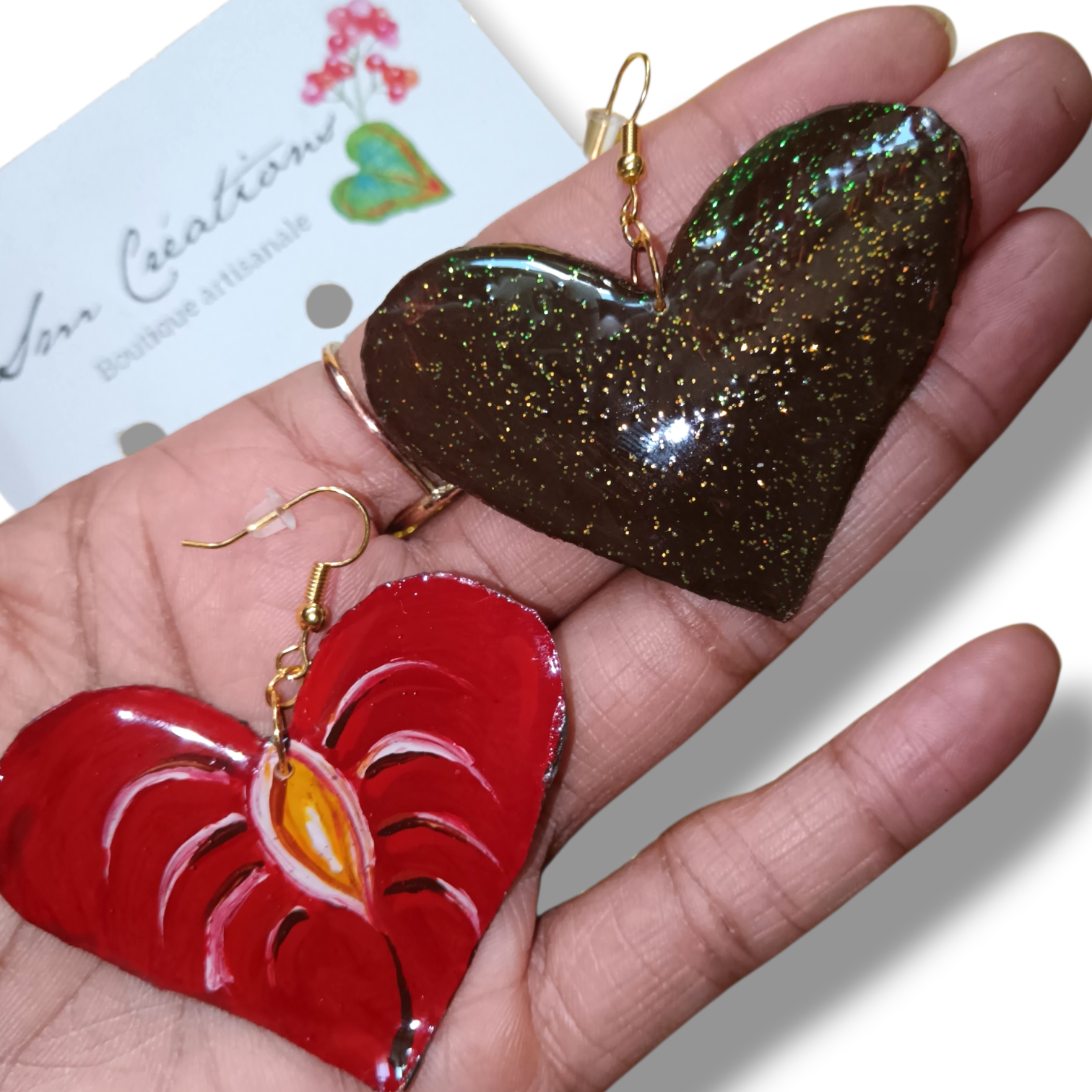 Boucle d'oreille artistique |''Coeur de plantes ''| 95% Naturel Fais Main