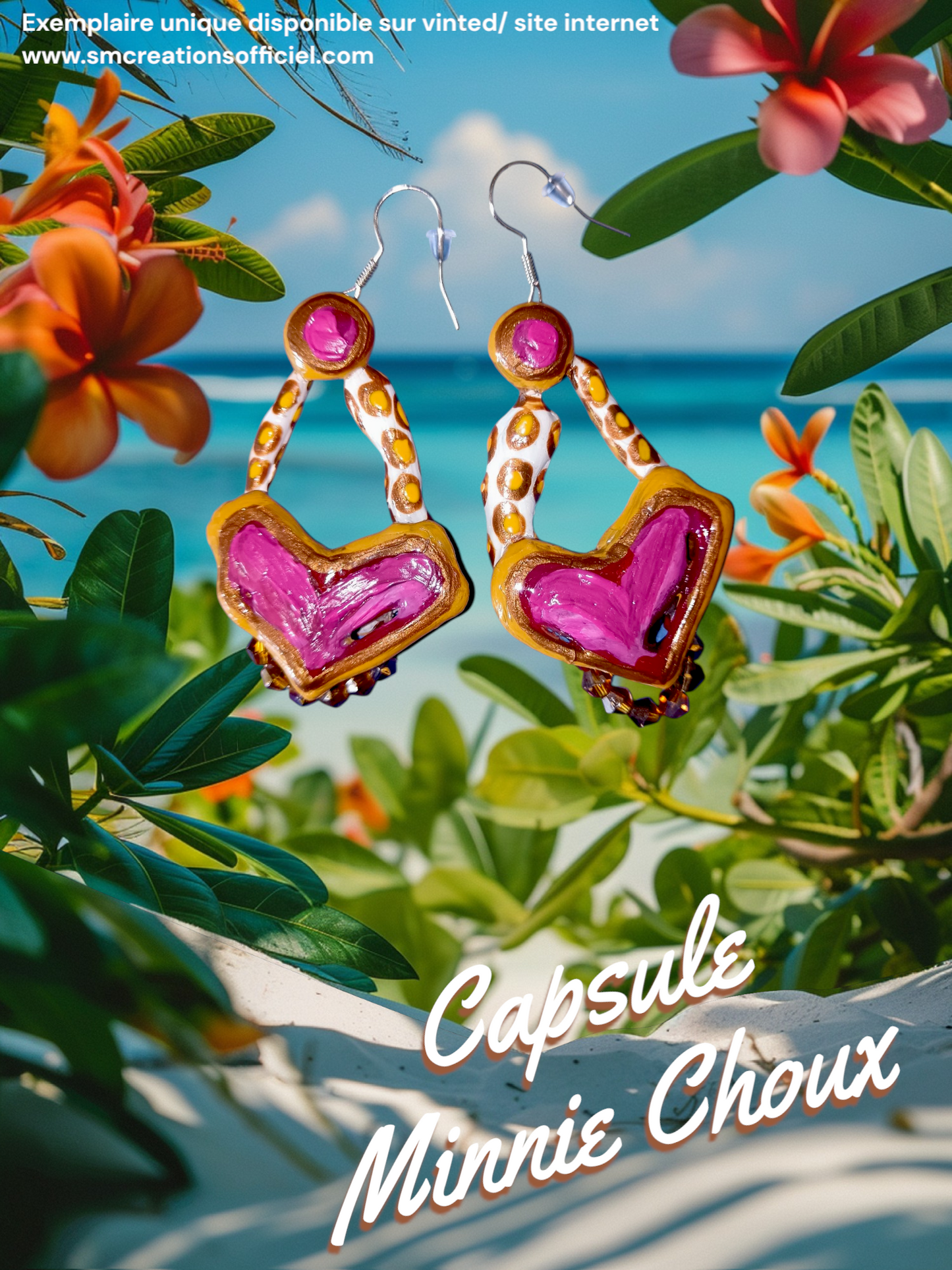 Boucle d'oreille Categorie Art Capsule ''Minnie Choux'' Summer 2025 en gomme d'arabique/ acrylic paint