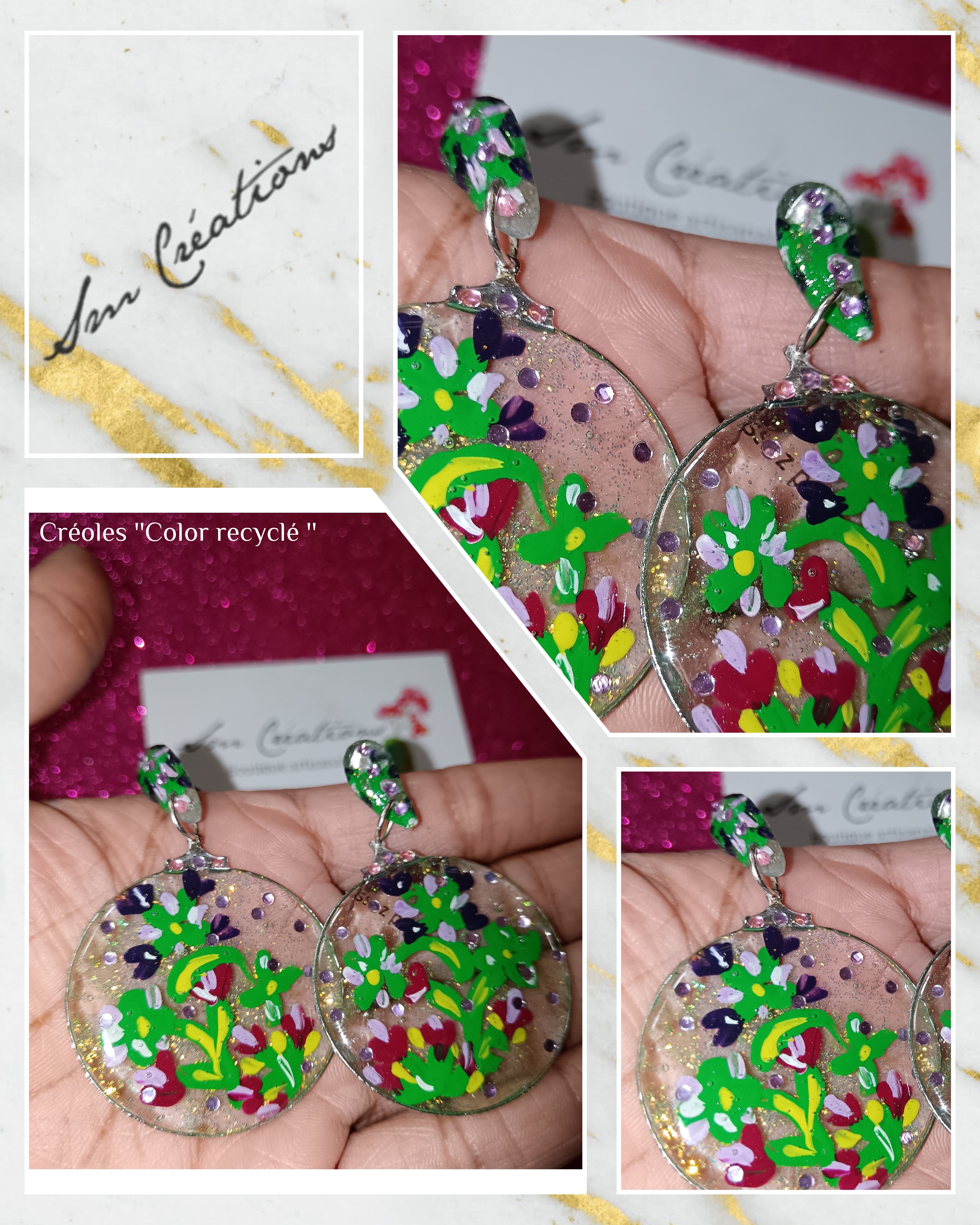Boucle d'oreille artistique |Collection Créoles ColorBlock ''Recyclé''| Peintes à la main | QTE 01
