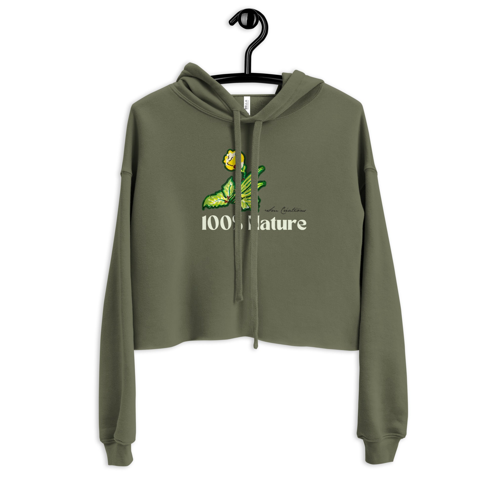 Sweat à Capuche Crop-Top '' 100% Nature'' Design 2025 Coloris Kaki